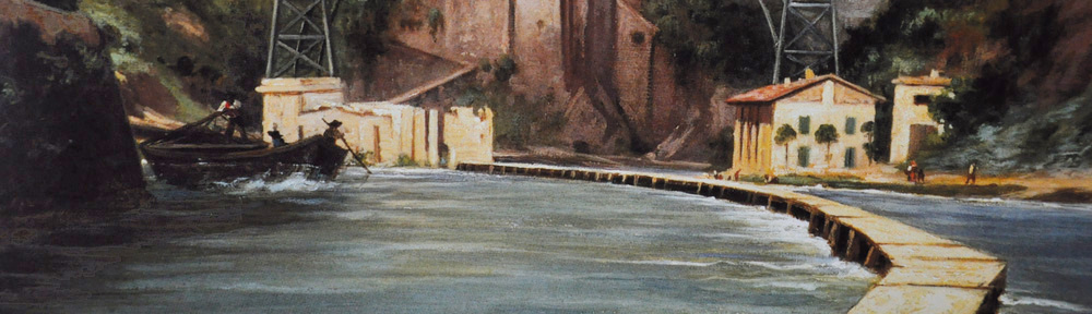 Painting of boat on the Martesana Canal